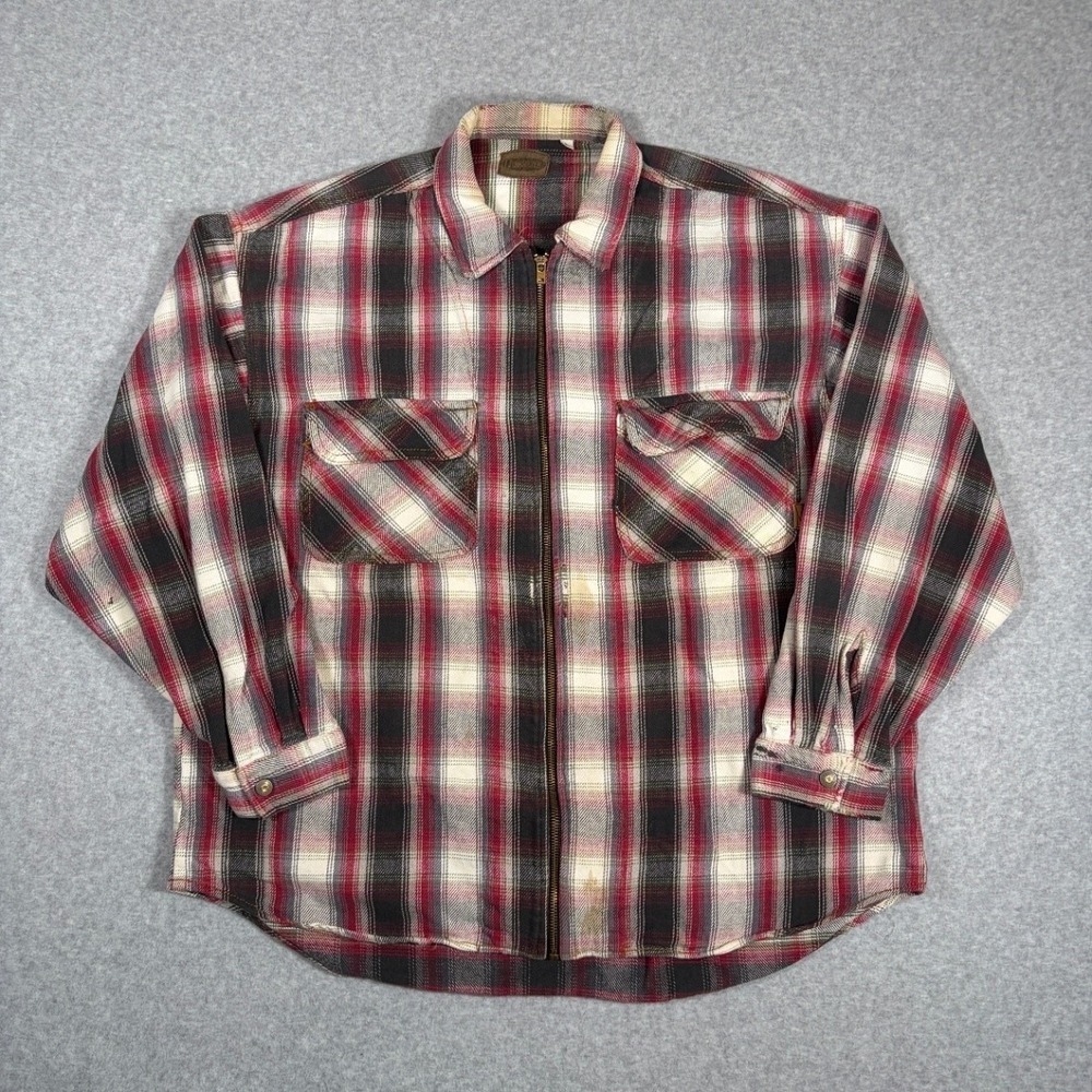 Vintage Quiksilver Flannel Jacket Mens Large Red Black Plaid Zipper Shirt Jacket